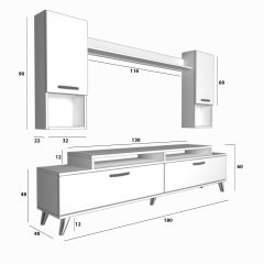 Decoraktiv Ekoflex 5DA Slm Retro Tv Ünitesi Tv Sehpası Ceviz - Beyaz