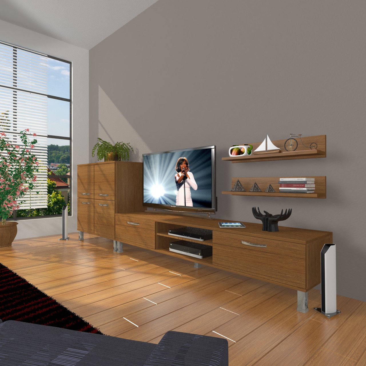 Decoraktiv Eko On Slm Dvd Krom Ayaklı Tv Ünitesi Tv Sehpası Ceviz