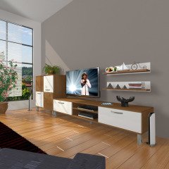 Decoraktiv Eko On Slm Dvd Krom Ayaklı Tv Ünitesi Tv Sehpası Ceviz - Beyaz