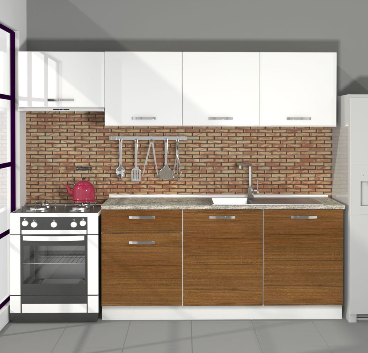 Decoraktiv Smart 240 MDF Hazır Mutfak Dolabı Ceviz - Beyaz