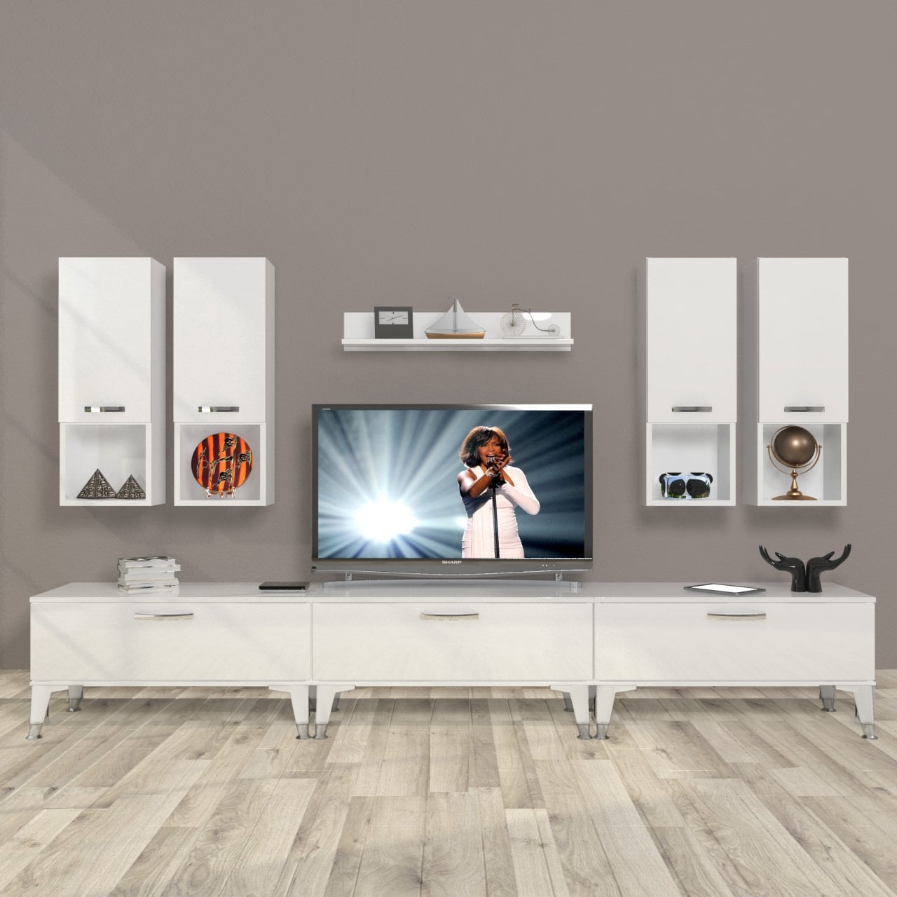 Decoraktiv Eko 8DA Slm Silver Tv Ünitesi Tv Sehpası Parlak Beyaz