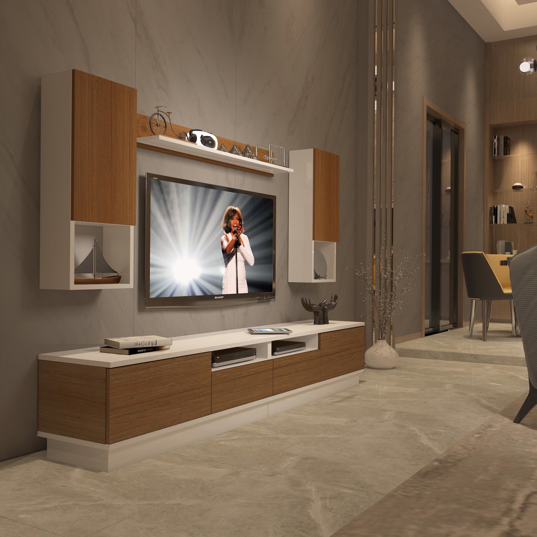 Decoraktiv Trendstyle 5220DAS Slm Tv Ünitesi Tv Sehpası Beyaz - Ceviz