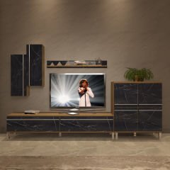 Decoraktiv Eko 6 Mdf Std Krom Ayaklı Tv Ünitesi Tv Sehpası Pera - Siyah Mermer