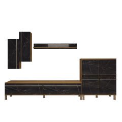 Decoraktiv Eko 6 Mdf Std Krom Ayaklı Tv Ünitesi Tv Sehpası Pera - Siyah Mermer