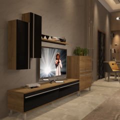 Decoraktiv Eko 6 Mdf Std Krom Ayaklı Tv Ünitesi Tv Sehpası Pera - Siyah