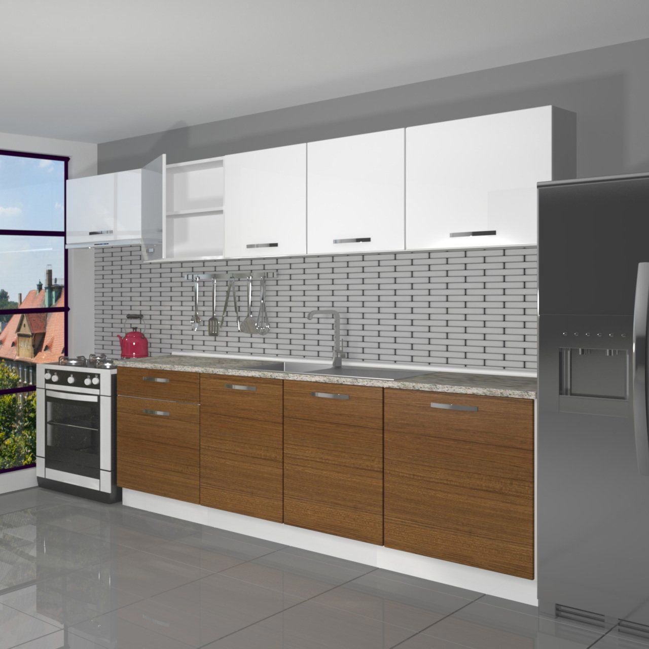 Decoraktiv Smart 280 MDF Hazır Mutfak Dolabı Ceviz - Beyaz