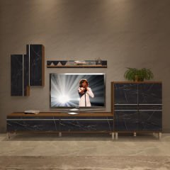 Decoraktiv Eko 6 Mdf Std Krom Ayaklı Tv Ünitesi Tv Sehpası Ceviz - Siyah Mermer