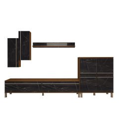 Decoraktiv Eko 6 Mdf Std Krom Ayaklı Tv Ünitesi Tv Sehpası Ceviz - Siyah Mermer
