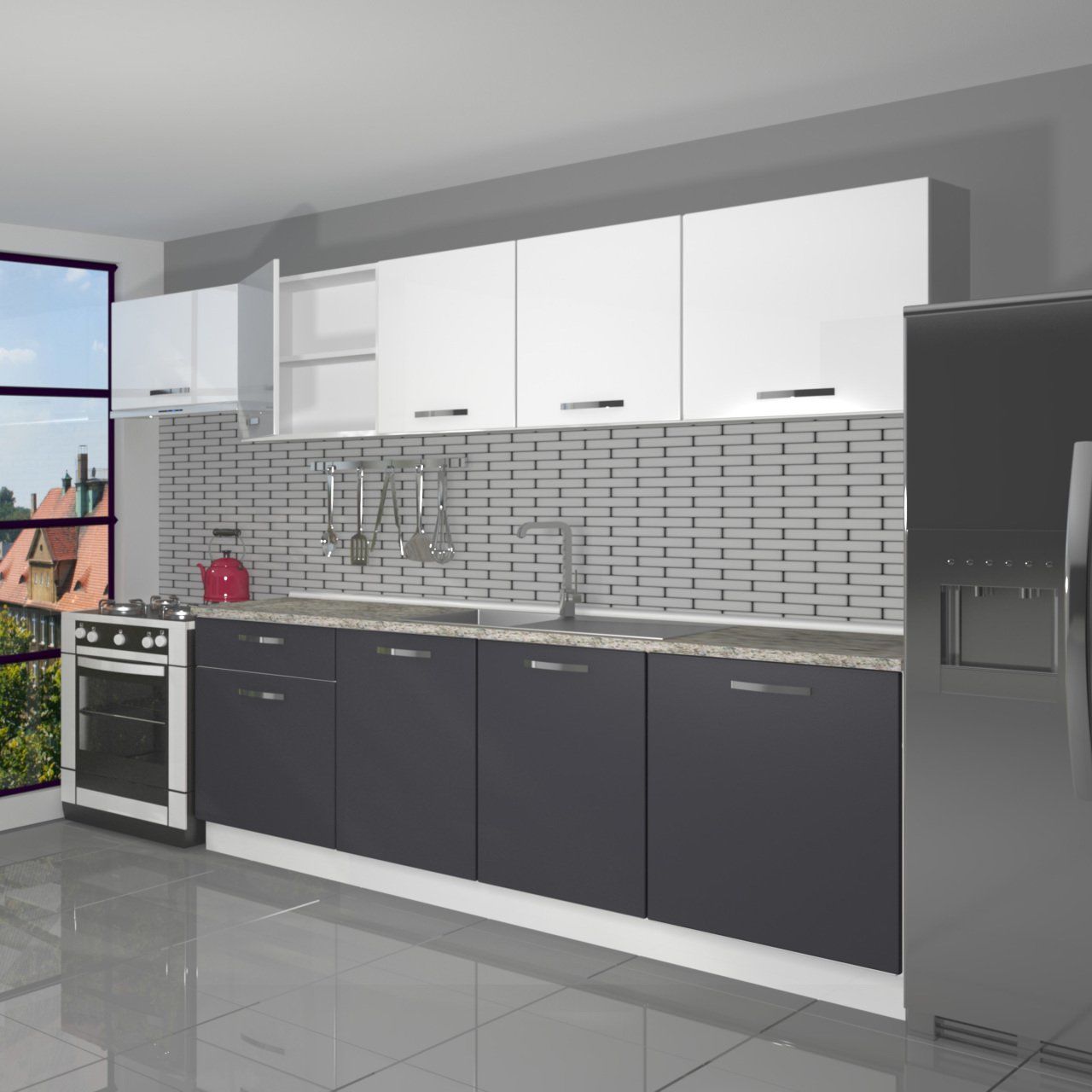 Decoraktiv Smart 280 MDF Hazır Mutfak Dolabı Antrasit - Beyaz