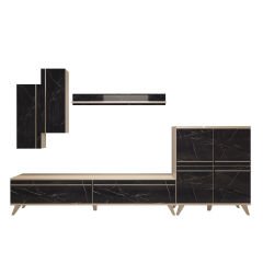 Decoraktiv Eko 6 Mdf Std Retro Tv Ünitesi Tv Sehpası Beyaz - Siyah Mermer
