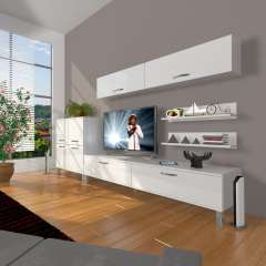 Decoraktiv Eko 6Y Slm Std Krom Ayaklı Tv Ünitesi Tv Sehpası Parlak Beyaz