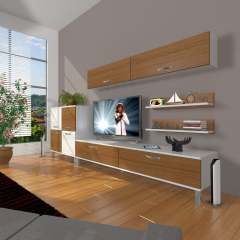 Decoraktiv Eko 6Y Slm Std Krom Ayaklı Tv Ünitesi Tv Sehpası Beyaz - Ceviz