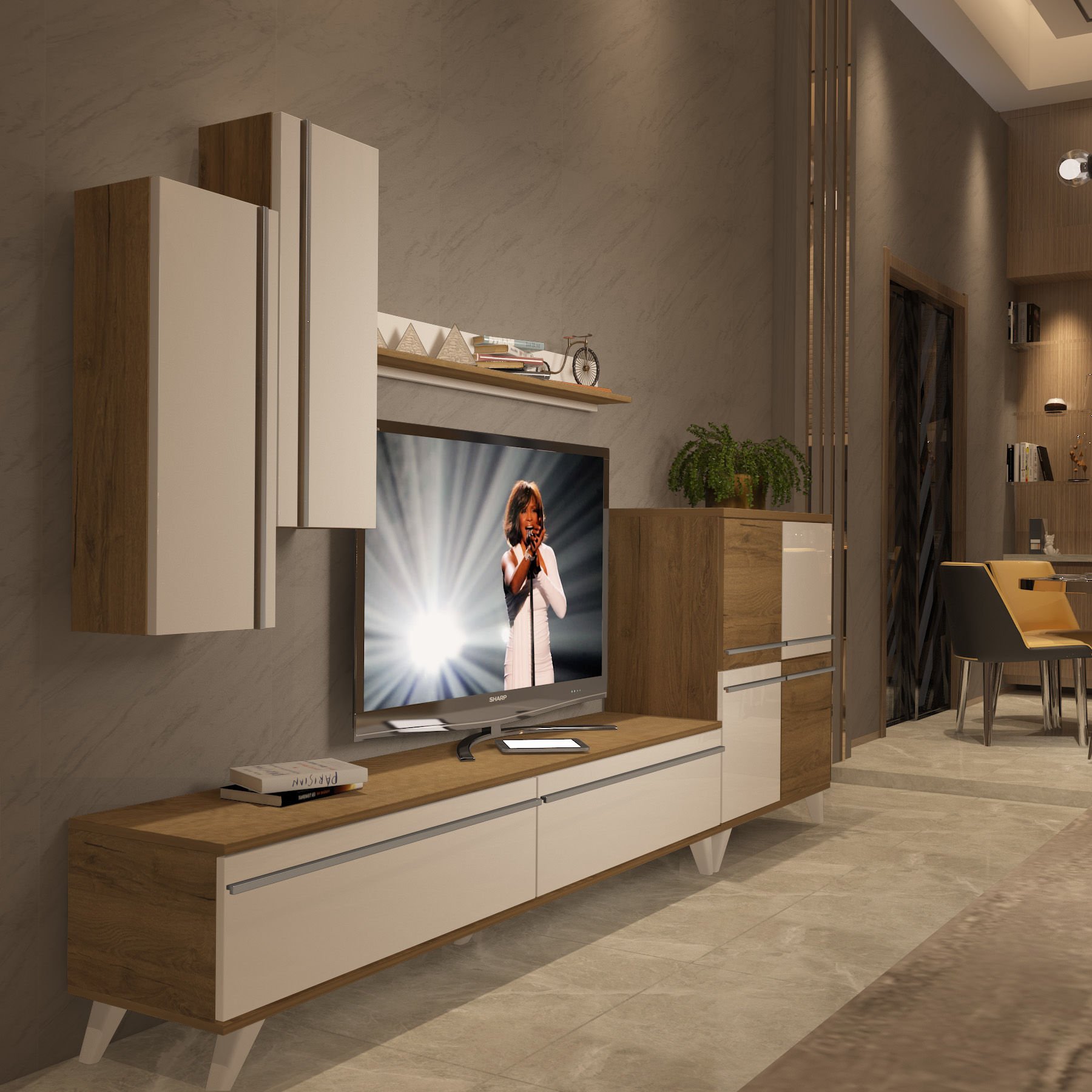 Decoraktiv Eko 6 Mdf Std Retro Tv Ünitesi Tv Sehpası Pera - Beyaz