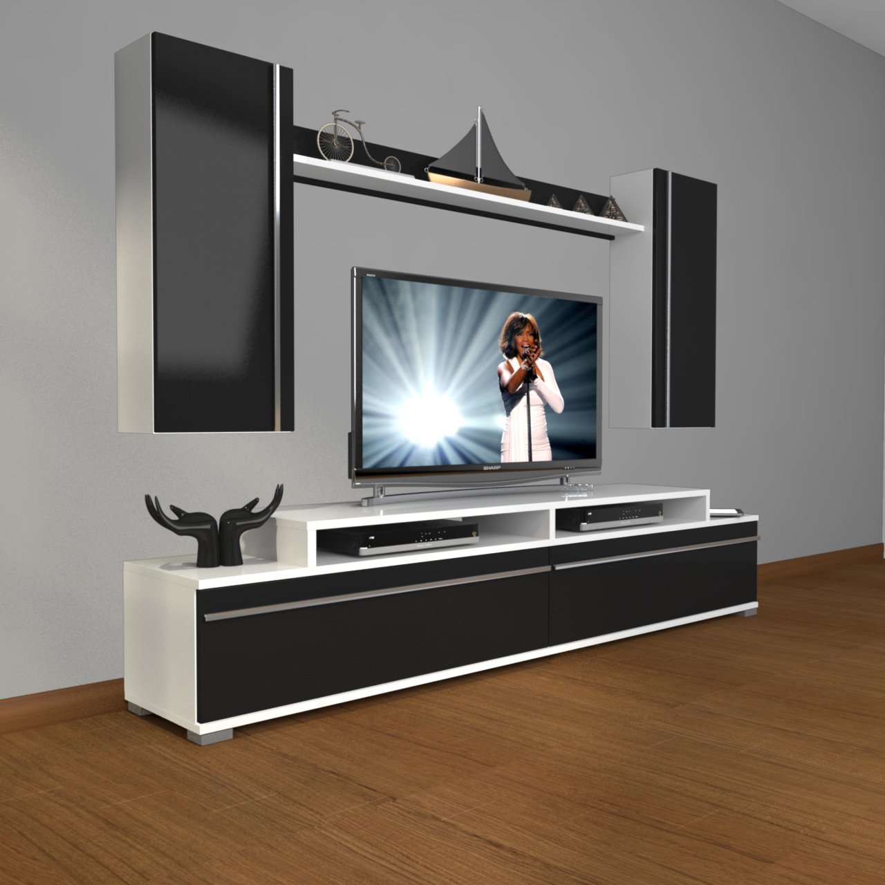 Decoraktiv Ekoflex 7 Mdf Tv Ünitesi Tv Sehpası Beyaz - Siyah