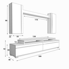Decoraktiv Ekoflex 7 Mdf Tv Ünitesi Tv Sehpası Beyaz - Antrasit