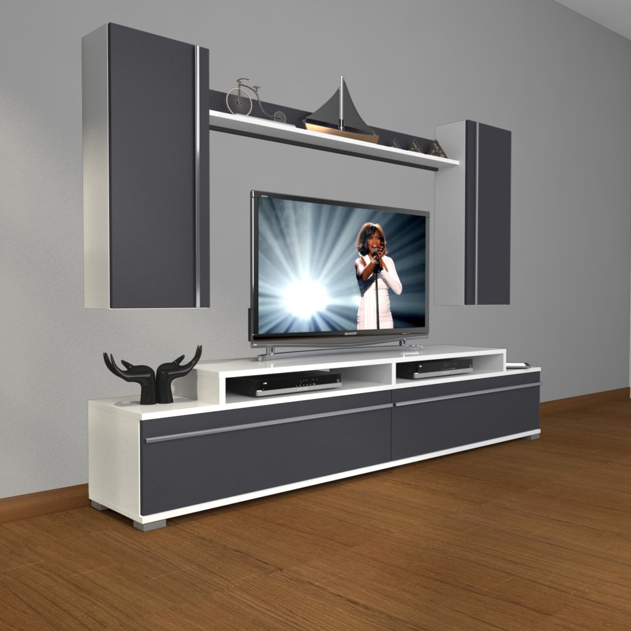 Decoraktiv Ekoflex 7 Mdf Tv Ünitesi Tv Sehpası Beyaz - Antrasit