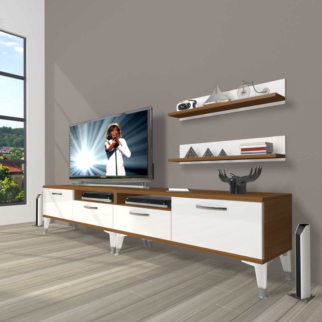Decoraktiv Eko 200r Mdf Silver Tv Ünitesi Tv Sehpası Ceviz - Beyaz