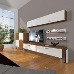 Decoraktiv Eko 6Y Slm Std Krom Ayaklı Tv Ünitesi Tv Sehpası Ceviz - Beyaz