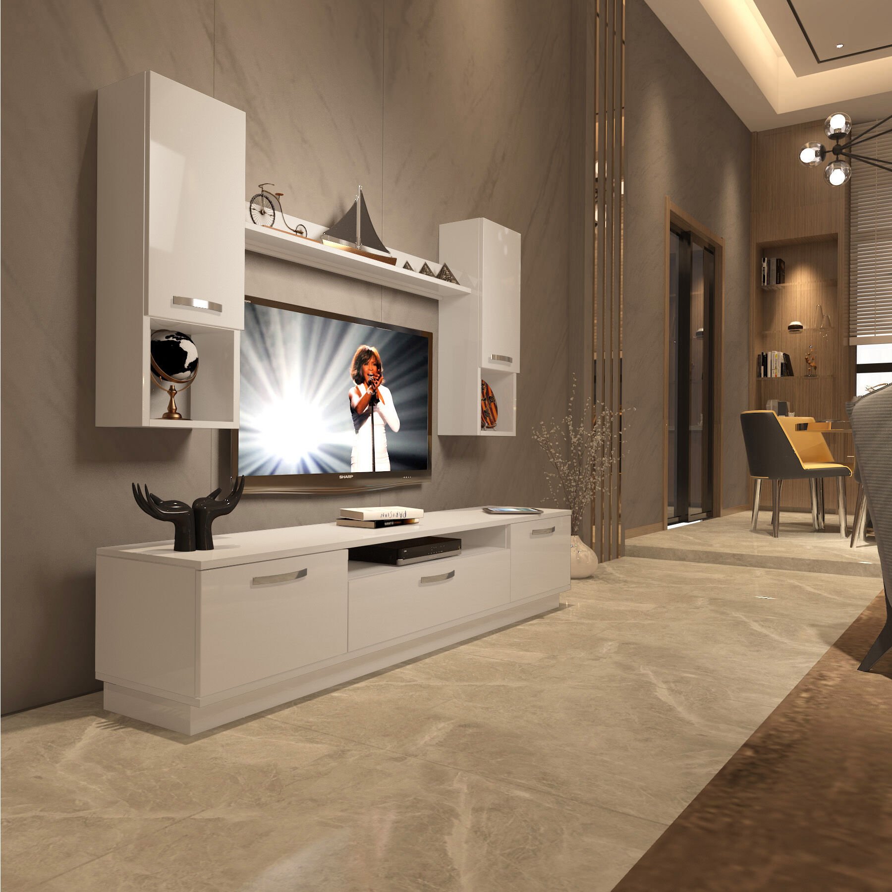 Decoraktiv Trendstyle 5DA Mdf Tv Ünitesi Tv Sehpası Parlak Beyaz