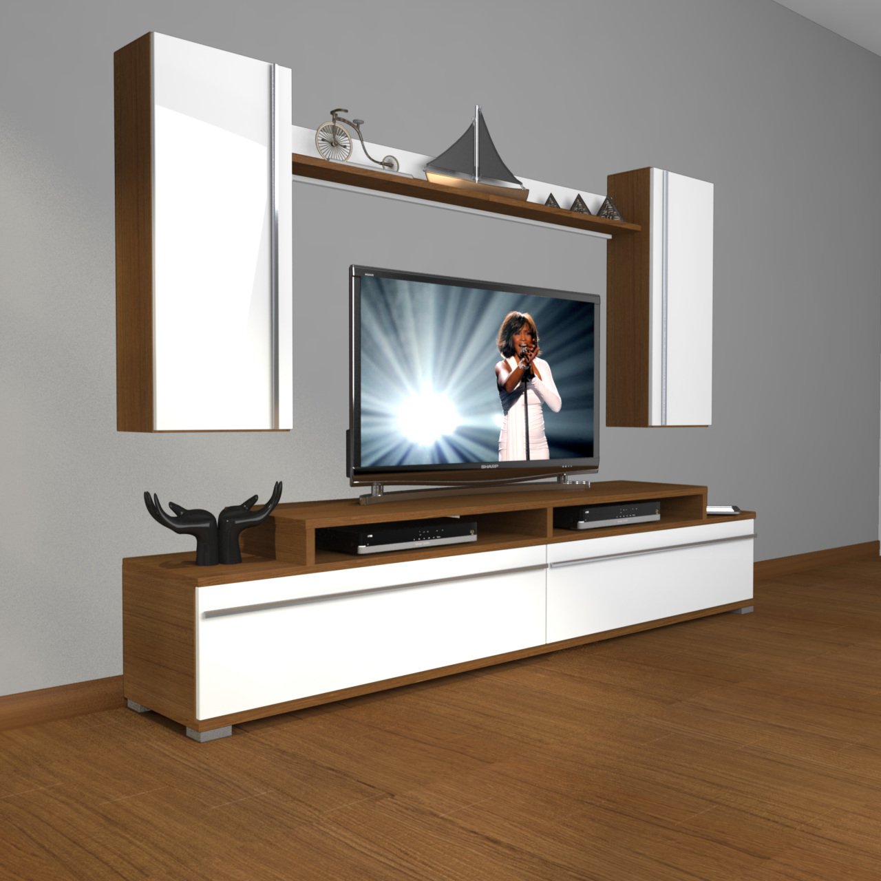 Decoraktiv Ekoflex 7 Mdf Tv Ünitesi Tv Sehpası Ceviz - Beyaz