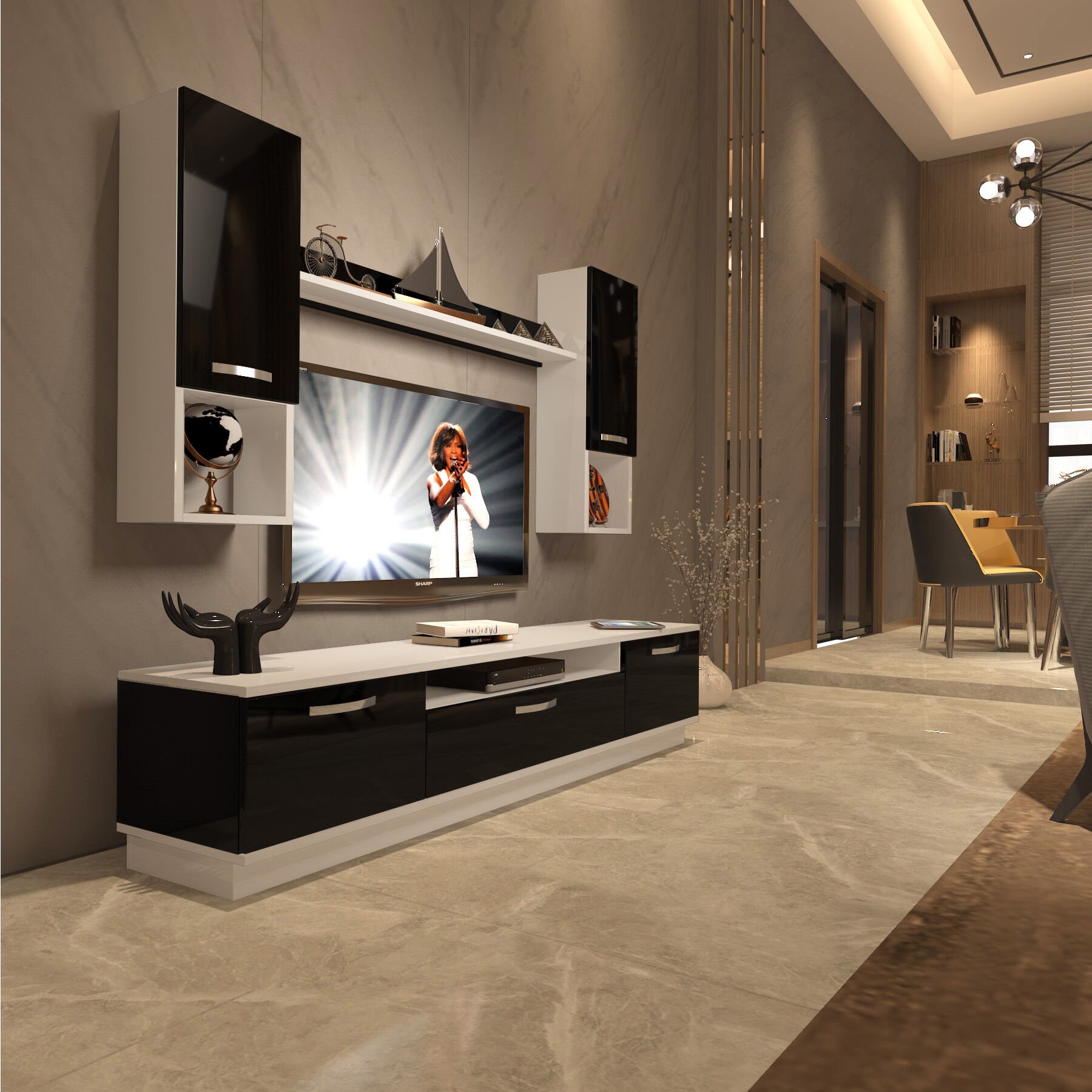 Decoraktiv Trendstyle 5DA Mdf Tv Ünitesi Tv Sehpası Beyaz - Siyah