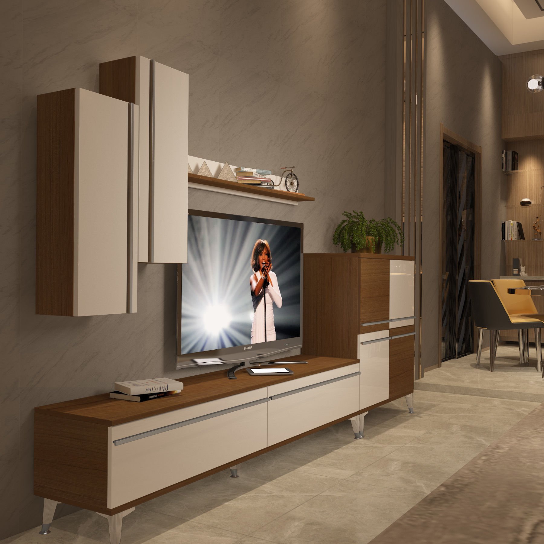 Decoraktiv Eko 6 Mdf Std Silver Tv Ünitesi Tv Sehpası Ceviz - Beyaz