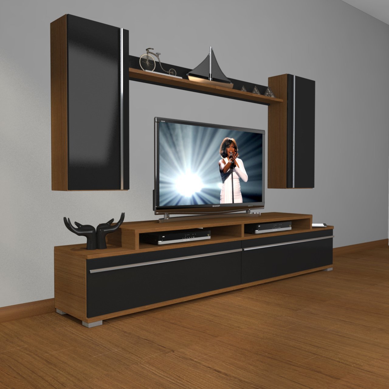 Decoraktiv Ekoflex 7 Mdf Tv Ünitesi Tv Sehpası Ceviz - Siyah