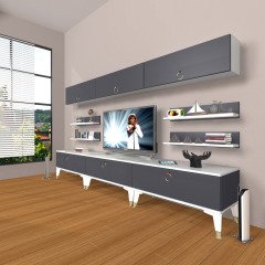 Decoraktiv Eko 8Y Mdf Gold Tv Ünitesi Tv Sehpası Beyaz - Antrasit
