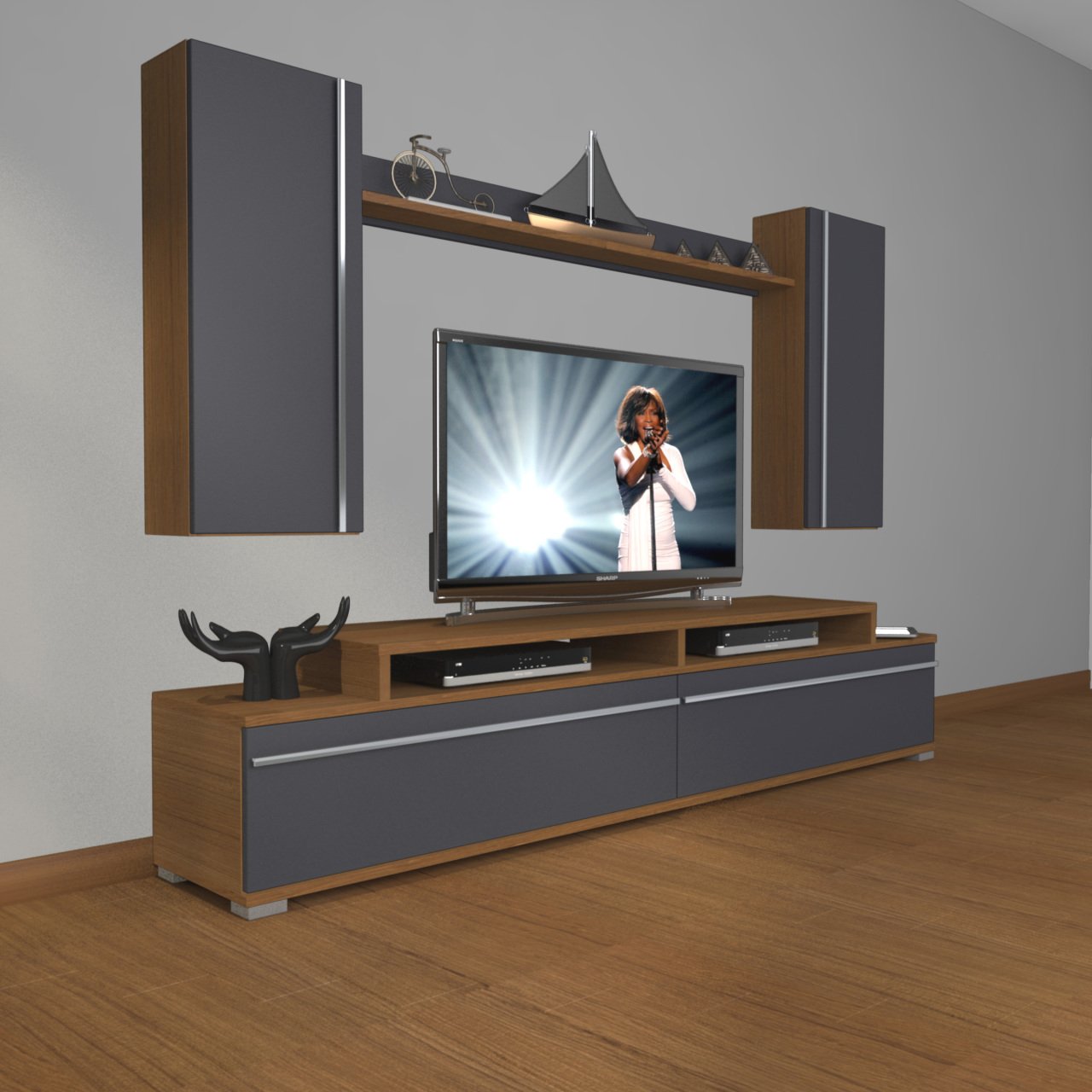 Decoraktiv Ekoflex 7 Mdf Tv Ünitesi Tv Sehpası Ceviz - Antrasit