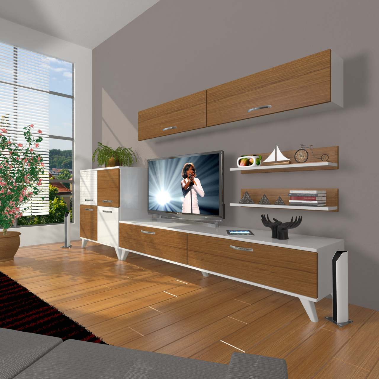 Decoraktiv Eko 6Y Slm Std Retro Tv Ünitesi Tv Sehpası Beyaz - Ceviz