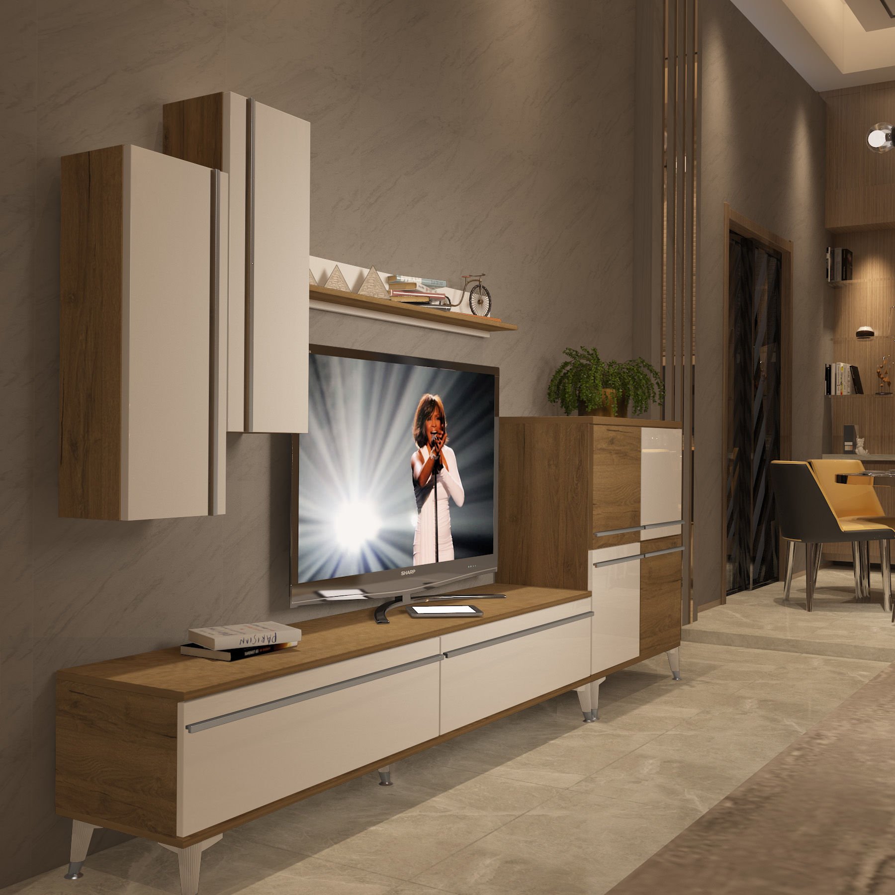 Decoraktiv Eko 6 Mdf Std Silver Tv Ünitesi Tv Sehpası Pera - Beyaz