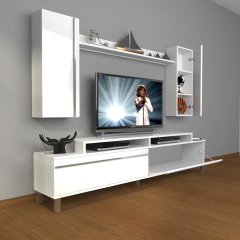 Decoraktiv Ekoflex 7 Mdf Krom Ayaklı Tv Ünitesi Tv Sehpası Parlak Beyaz