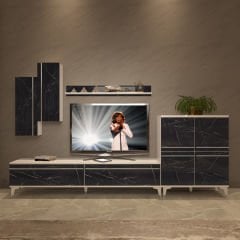 Decoraktiv Eko 6 Mdf Std Silver Tv Ünitesi Tv Sehpası Beyaz - Siyah Mermer