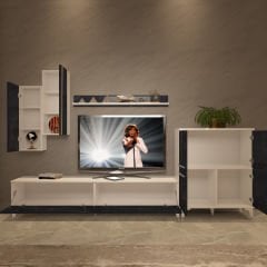 Decoraktiv Eko 6 Mdf Std Silver Tv Ünitesi Tv Sehpası Beyaz - Siyah Mermer