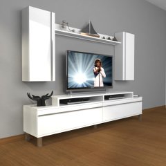Decoraktiv Ekoflex 7 Mdf Krom Ayaklı Tv Ünitesi Tv Sehpası Parlak Beyaz