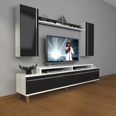 Decoraktiv Ekoflex 7 Mdf Krom Ayaklı Tv Ünitesi Tv Sehpası Beyaz - Siyah