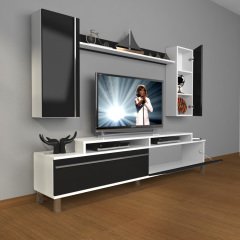 Decoraktiv Ekoflex 7 Mdf Krom Ayaklı Tv Ünitesi Tv Sehpası Beyaz - Siyah