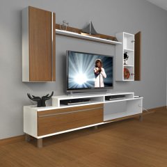 Decoraktiv Ekoflex 7 Mdf Krom Ayaklı Tv Ünitesi Tv Sehpası Beyaz - Ceviz