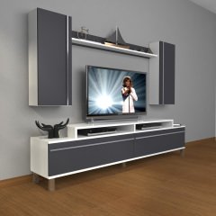Decoraktiv Ekoflex 7 Mdf Krom Ayaklı Tv Ünitesi Tv Sehpası Beyaz - Antrasit
