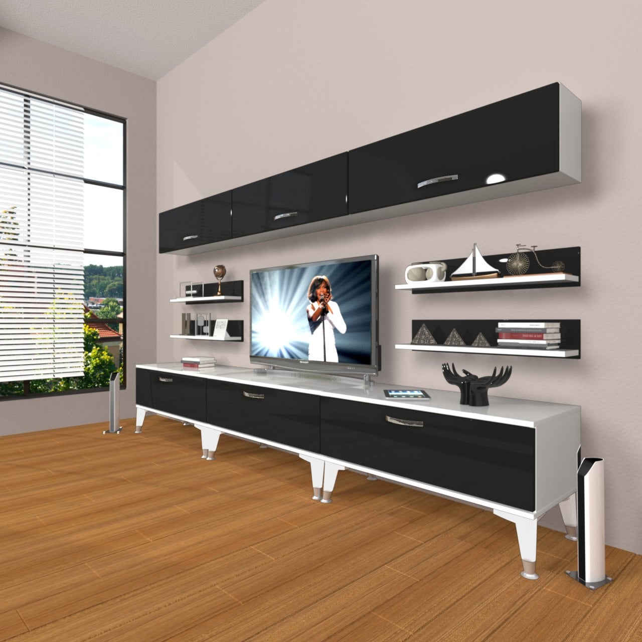 Decoraktiv Eko 8Y Slm Silver Tv Ünitesi Tv Sehpası Beyaz - Siyah