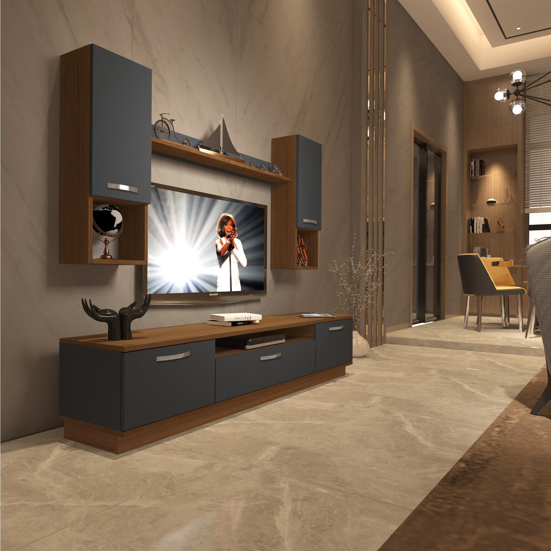 Decoraktiv Trendstyle 5DA Mdf Tv Ünitesi Tv Sehpası Ceviz - Antrasit