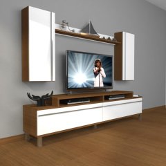 Decoraktiv Ekoflex 7 Mdf Krom Ayaklı Tv Ünitesi Tv Sehpası Ceviz - Beyaz