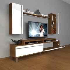 Decoraktiv Ekoflex 7 Mdf Krom Ayaklı Tv Ünitesi Tv Sehpası Ceviz - Beyaz