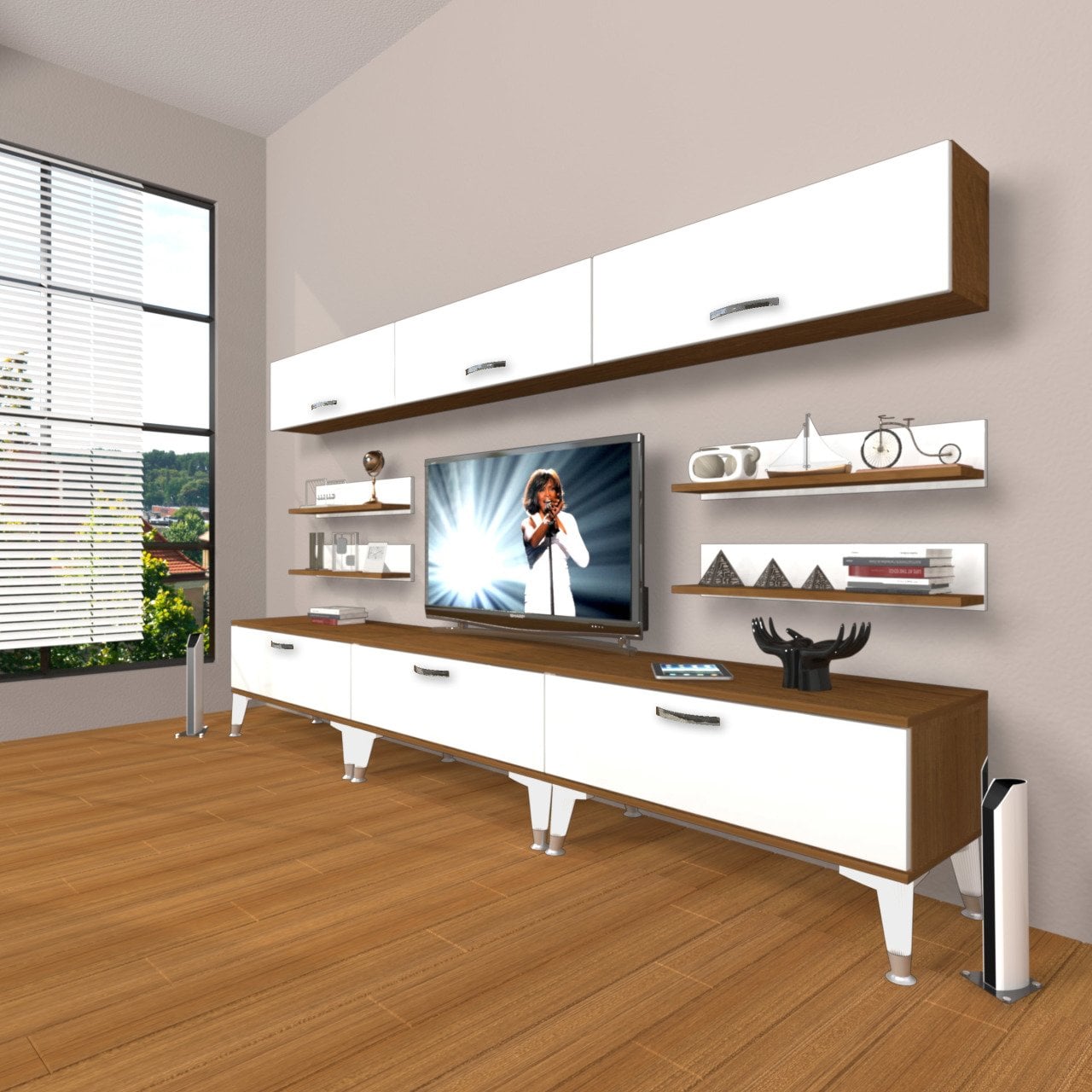 Decoraktiv Eko 8Y Slm Silver Tv Ünitesi Tv Sehpası Ceviz - Beyaz