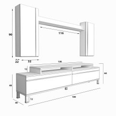 Decoraktiv Ekoflex 7 Mdf Krom Ayaklı Tv Ünitesi Tv Sehpası Ceviz - Siyah