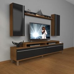 Decoraktiv Ekoflex 7 Mdf Krom Ayaklı Tv Ünitesi Tv Sehpası Ceviz - Siyah