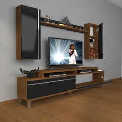 Decoraktiv Ekoflex 7 Mdf Krom Ayaklı Tv Ünitesi Tv Sehpası Ceviz - Siyah