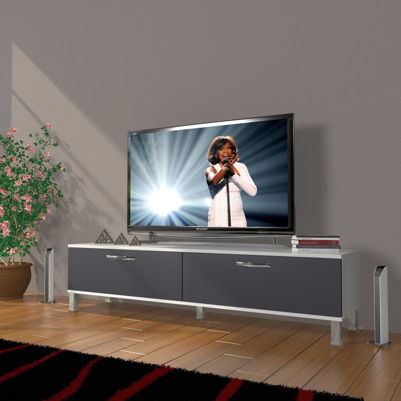 Decoraktiv Eko 140 Mdf Std Krom Ayaklı Tv Ünitesi Tv Sehpası Beyaz - Antrasit