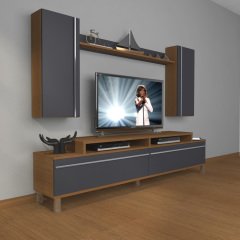 Decoraktiv Ekoflex 7 Mdf Krom Ayaklı Tv Ünitesi Tv Sehpası Ceviz - Antrasit