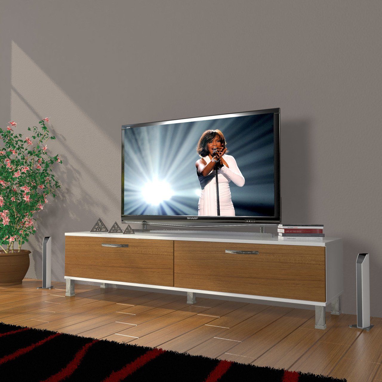 Decoraktiv Eko 140 Mdf Std Krom Ayaklı Tv Ünitesi Tv Sehpası Beyaz - Ceviz
